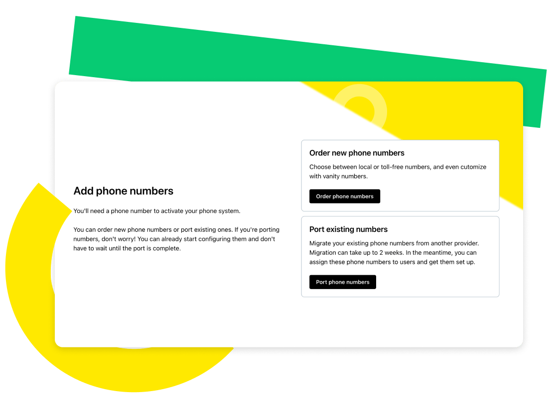 Screen showing GoTo Connect's simple onboarding at the add phone numbers step.